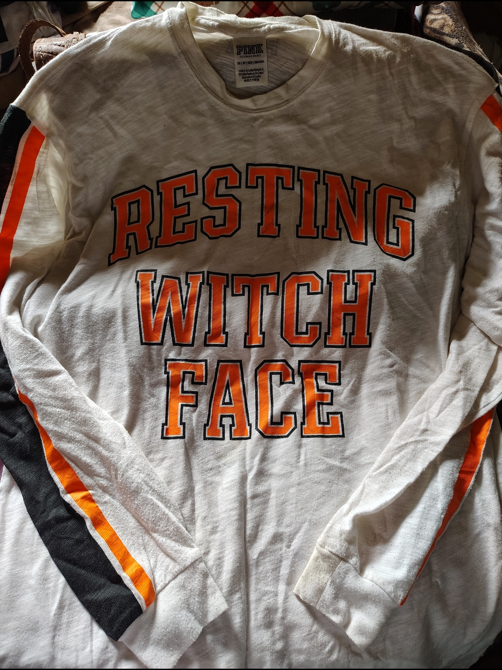 PINK White Long Sleeve 'Resting Witch Face' Graphic Tee